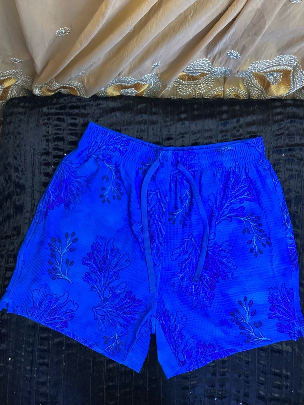 Blackbough Men's Electric Blue Floral Athletic Drawstring Shorts M